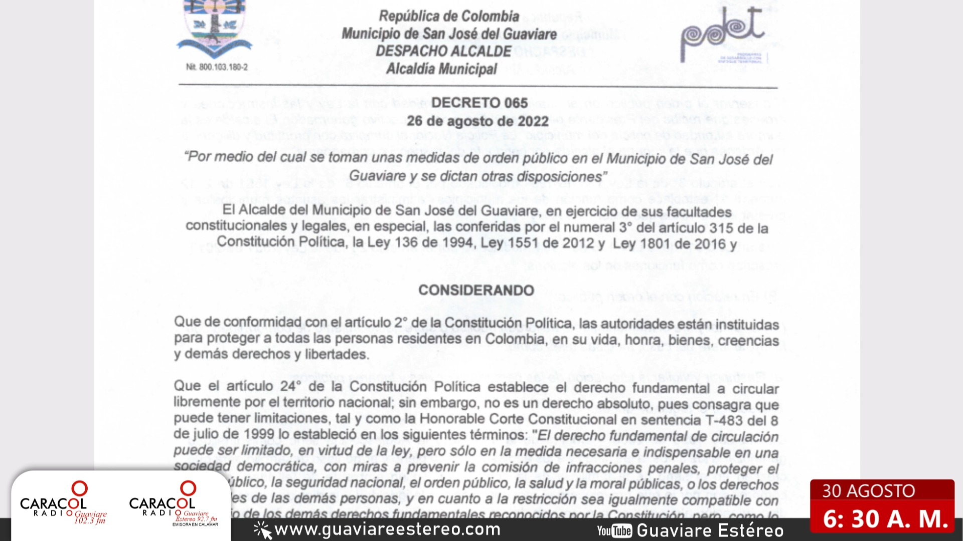 Toque de queda para menores de edad - Guaviare Estéreo 92.7 FM